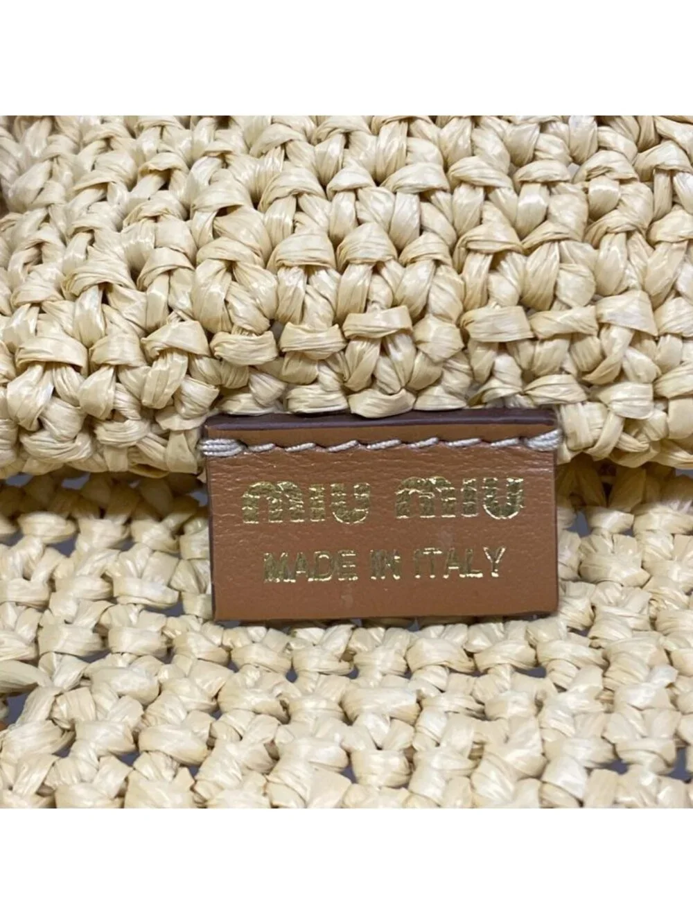 Miu Miu Woven Fabric Mini Bag Naturale Cognac Leather - Picture 8 of 15